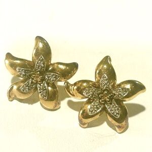 14K Gold Plated 925 Sterling with Pave Diamond Studs Earrings